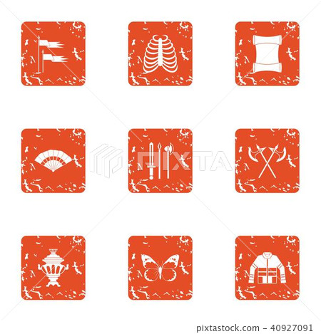 Medieval war icons set, grunge style Medieval war icons set, grunge style 40927091