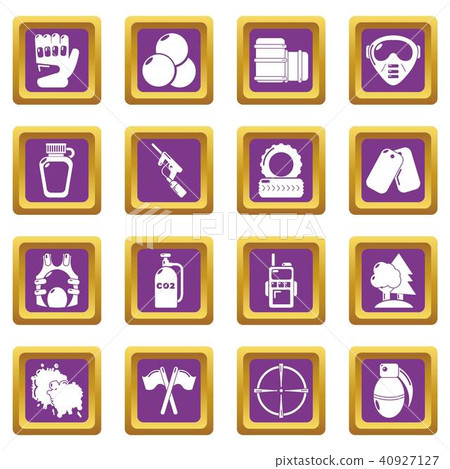Paintball icons set purple square vector 40927127