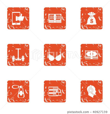 Money boost icons set, grunge style Money boost icons set, grunge style 40927139