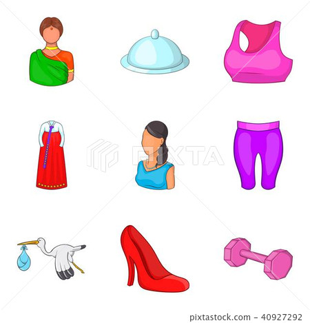 Ladylike icons set, cartoon style Ladylike icons set, cartoon style 40927292