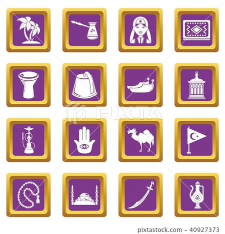 Turkey travel icons set purple square vector 40927373