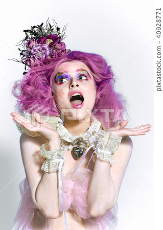 Beautiful girl with purple hair. Bright makeup 40928771