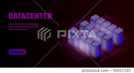 Isometric datacenter cloud computing storage concept banner. Site hosting big data processing rack 40931585