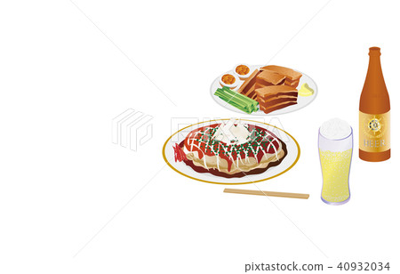 Today's rice with okonomiyaki and beer 40932034