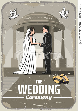 Wedding invitation retro card with bride and groom Wedding invitation retro card with bride and groom 40933252