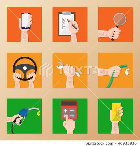 Hands with business car service icons set, Hands with business car service icons set, 40933930