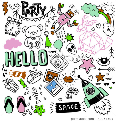 modern hand drawn doodle set, doodle objects 40934305