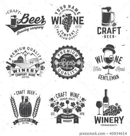 Set of Craft Beer and Winery company badge, sign or label. Vector illustration Set of Craft Beer and Winery company badge, sign or label. Vector illustration 40934614