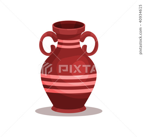 Flat vector icon of brown ancient Greek or Roman amphora. Tall ceramic jug with stripes, two handles 40934615