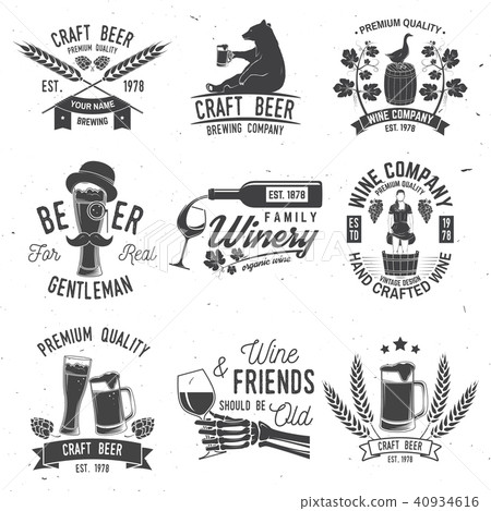 Set of Craft Beer and Winery company badge, sign or label. Vector illustration Set of Craft Beer and Winery company badge, sign or label. Vector illustration 40934616