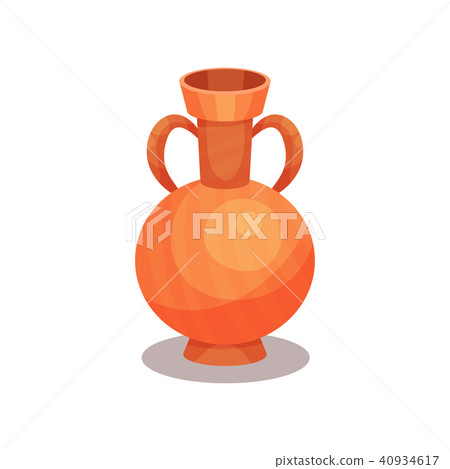 Flat vector icon of ancient amphora with two handles and narrow neck. Tall ceramic jug for wine. Old Flat vector icon of ancient amphora with two handles and narrow neck. Tall ceramic jug for wine. Old 40934617