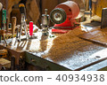 Carpenter tools on wooden table with sawdust 40934938