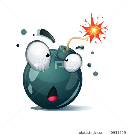 Cartoon bomb, fuse, wick, spark icon. Surprise smiley. 40935229