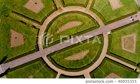 Top view of the lawn with geometric. Aerial view. 40935355