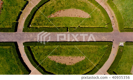 Top view of the lawn with geometric. Aerial view. Top view of the lawn with geometric. Aerial view. 40935356