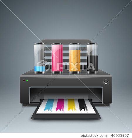 Realistic 3d printer. Business infographic. Paper A4 icon. 40935507