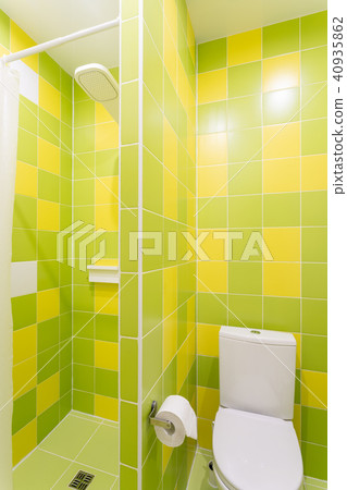 Bathroom with shower, toilet bowl and sink. Hotel standart bedroom. simple and stylish interior Bathroom with shower, toilet bowl and sink. Hotel standart bedroom. simple and stylish interior 40935862