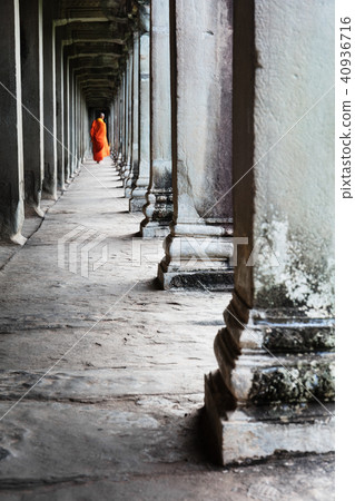 buddhist monk in temple of Angkor Wat 40936716