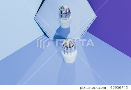 Creative golden cactus on ultraviolet background. 40936745