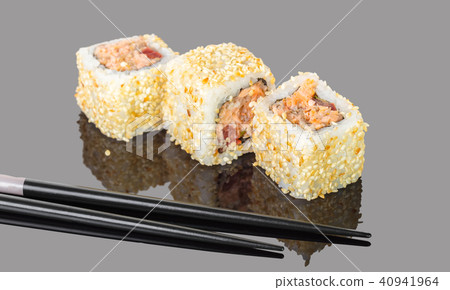 Japanese food, roll with salmon and sticks 40941964