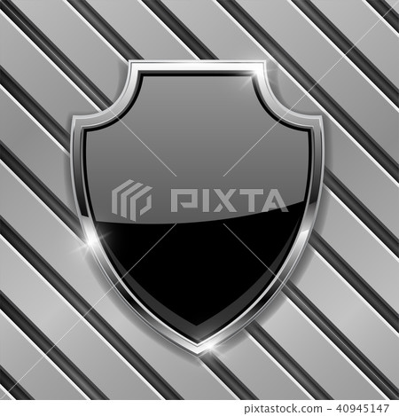 Black security shield sign. On metal background 40945147