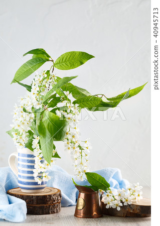 blooming tree branches in blue ceramic pot blooming tree branches in blue ceramic pot 40945713