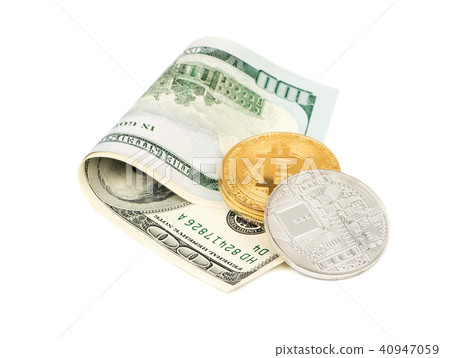 Bitcoin coins with dollars 40947059