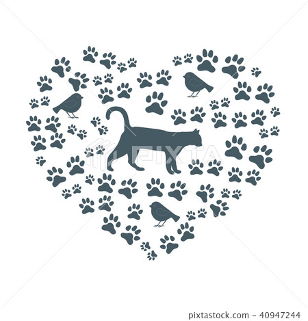 Silhouette walking cat inside the heart from 40947244