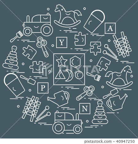 variety of children's toys arranged in a circle 40947250