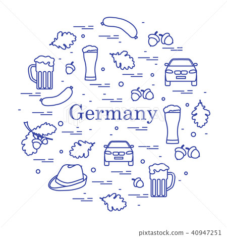 various symbols of Germany arranged in a circle 40947251