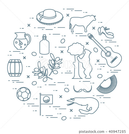 various symbols of Spain arranged in a circle various symbols of Spain arranged in a circle 40947285