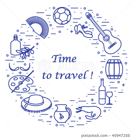 various symbols of Spain arranged in a circle 40947288