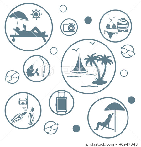 Set of stylized icons of traveler equipment and Set of stylized icons of traveler equipment and 40947348
