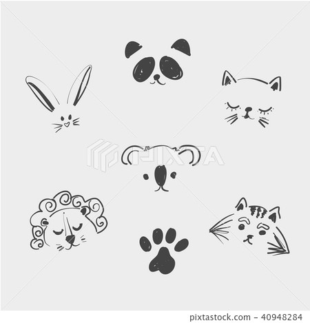 Set of cute animal faces for t shirt, notebooks, card, fabric, fashion design. Trendy vector Set of cute animal faces for t shirt, notebooks, card, fabric, fashion design. Trendy vector 40948284