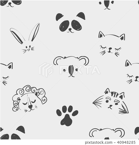 Seamless pattern of cute animal faces for t shirt, notebooks, card, fabric, fashion design. Trendy 40948285