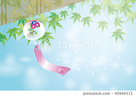 Hotemaka Omihai明信片設計（水平）背景|風景與楓樹和陰影和牽牛花的風鈴|夏天圖像 40948315