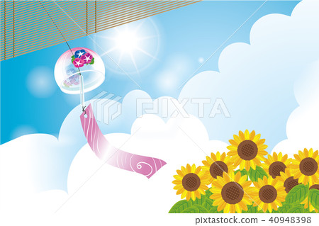 Hotemaka Omihai Postcard Design (Horizontal) Background | Scenery with wind bells with shade, sunflower and morning glory | Summer image Hotemaka Omihai Postcard Design (Horizontal) Background | Scenery with wind bells with shade, sunflower and morning glory | Summer image 40948398