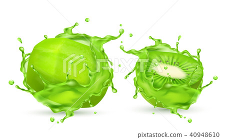 Vector 3d realistic kiwi in green splashes 40948610