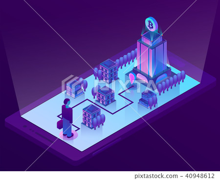 Vector 3d isometric concept with bitcoin mining 40948612