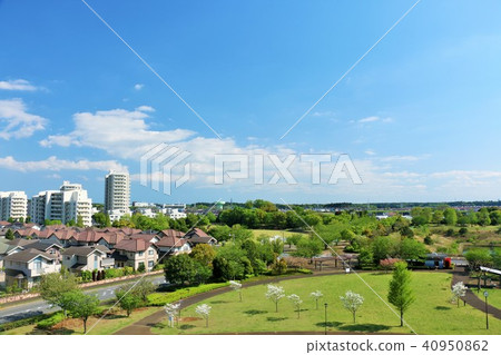 A refreshing blue sky and a landscape of a newly-emerging residential area A refreshing blue sky and a landscape of a newly-emerging residential area 40950862