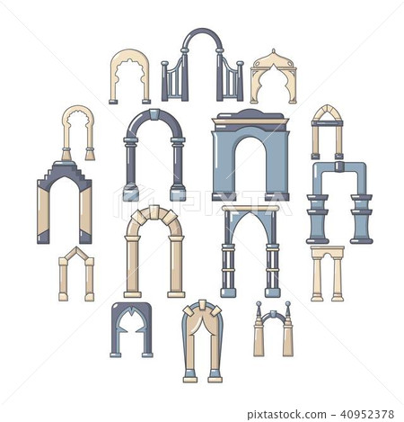 Arch types icons set, cartoon style 40952378