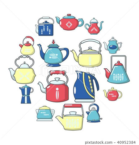 Teapot icons set, cartoon style Teapot icons set, cartoon style 40952384