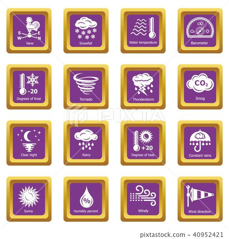 Weater icons set purple square vector Weater icons set purple square vector 40952421