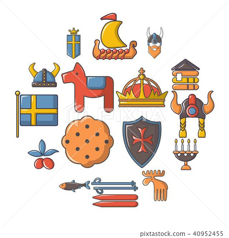 Sweden travel icons set, cartoon style 40952455