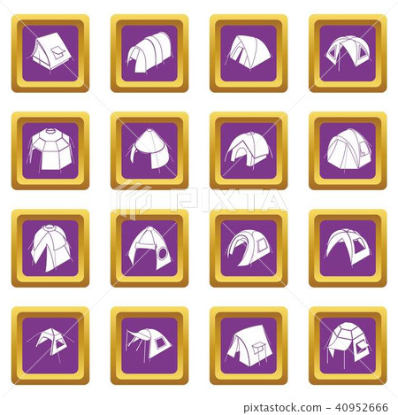 Tent forms icons set purple square vector 40952666