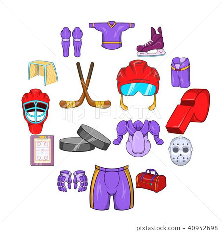 Hockey Icons set, cartoon style 40952698