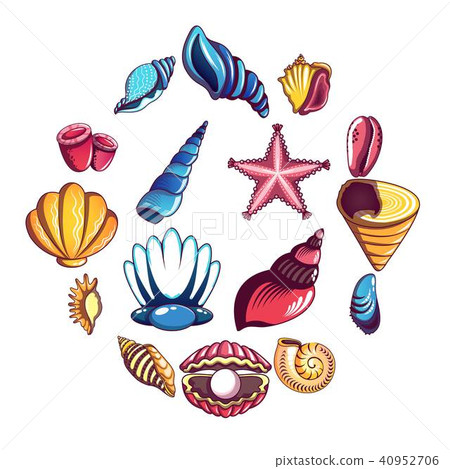Tropical sea shell icons set, cartoon style Tropical sea shell icons set, cartoon style 40952706