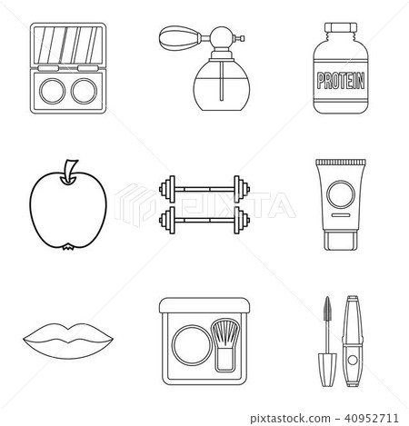 Lady healthcare icons set, outline style Lady healthcare icons set, outline style 40952711
