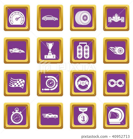 Car race icons set purple square vector Car race icons set purple square vector 40952713