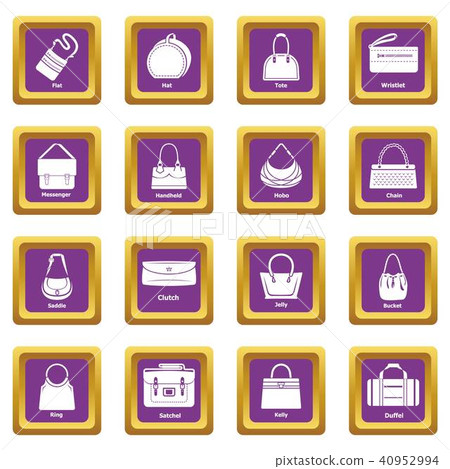 Woman bag types icons set purple square vector Woman bag types icons set purple square vector 40952994
